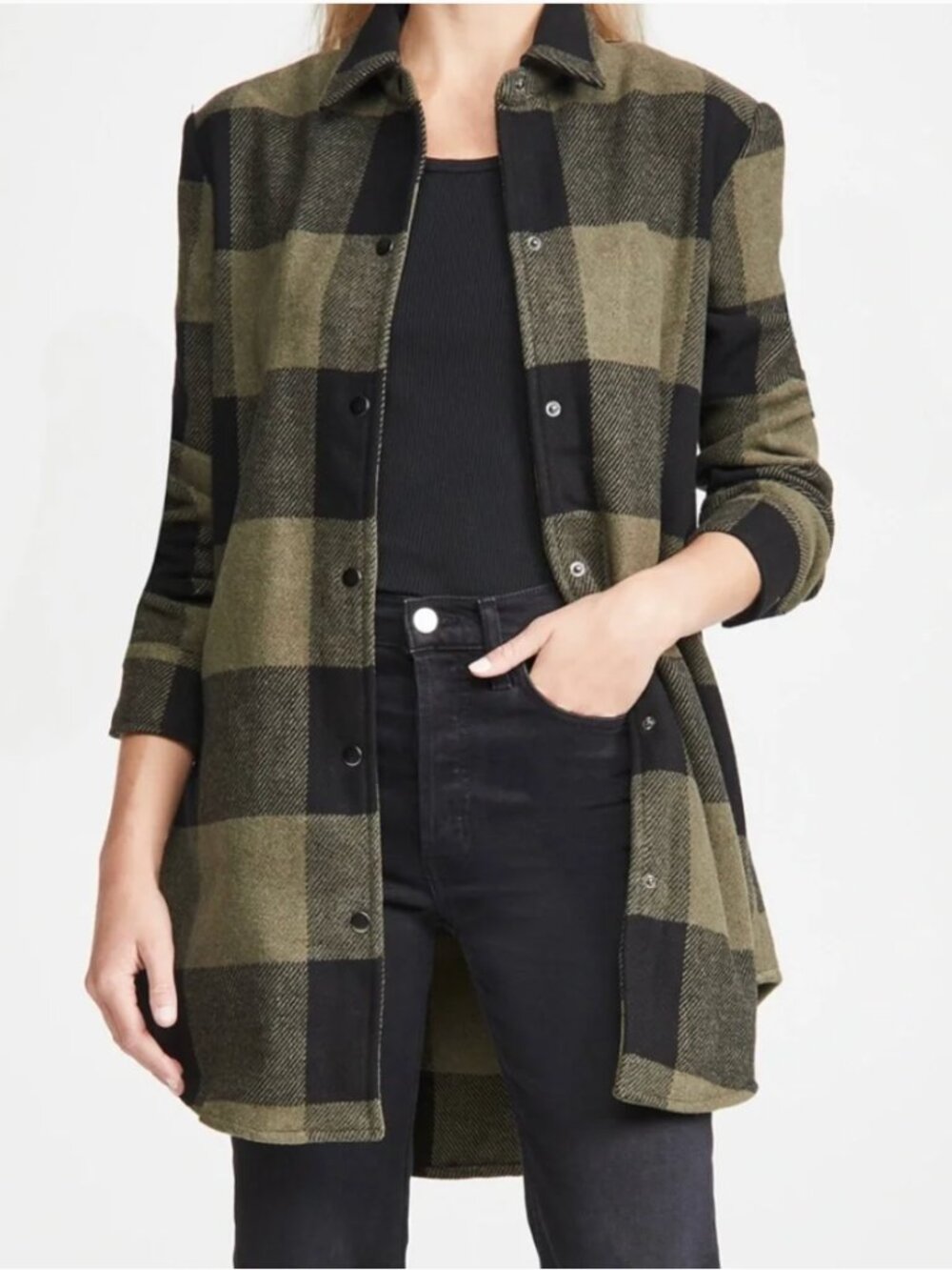 BB Dakota Eldridge Buffalo Plaid Shacket Sage Green Black Wool Blend L